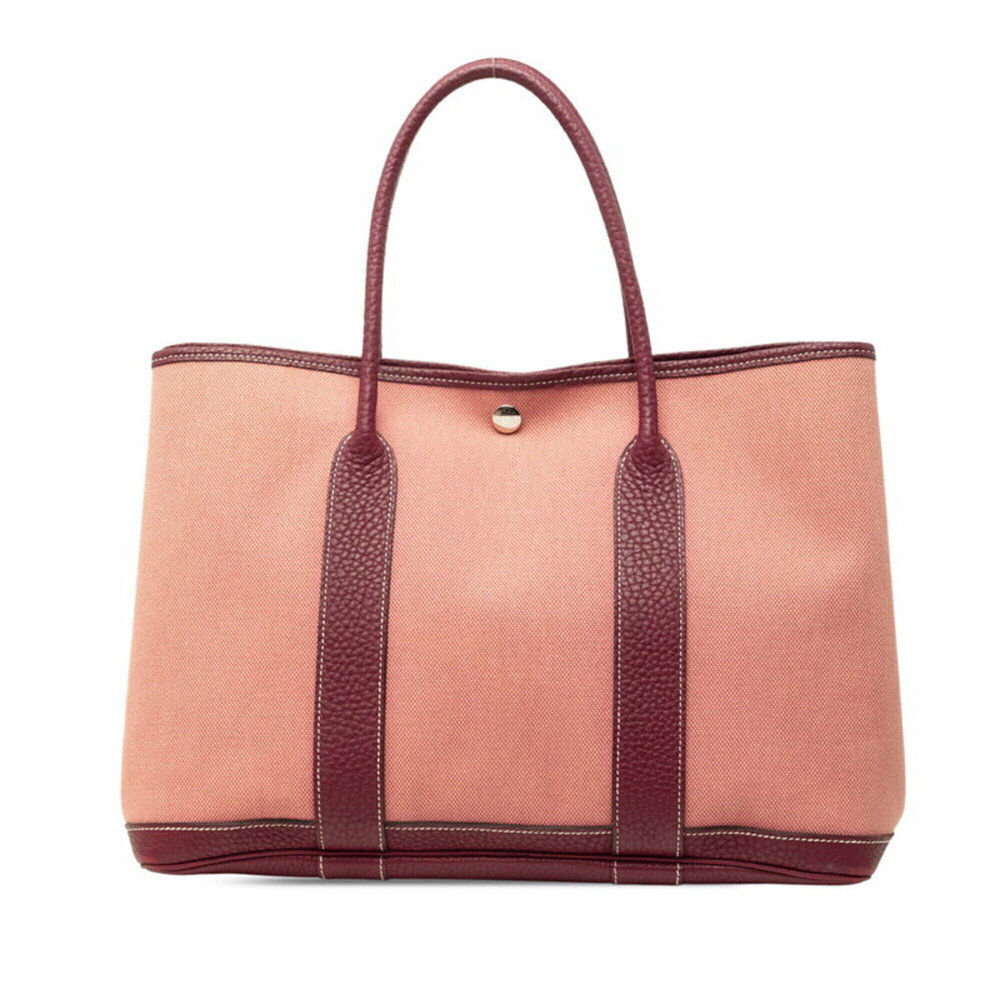 Hermes Garden Party MM Canvas Tote Bag, □O stamp, Pink/Brown Toile H Leather,...